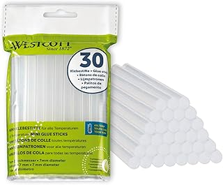Westcott bâtons de colle chaude 7mm 30 pièces | Recharge de 30 bâtons de colle pour pistolet à colle de taille standard 7 x 102mm | Transparentes pour toutes les plages de température | E-16837 00